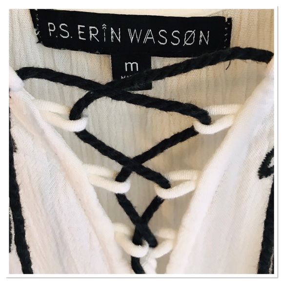 PS Erin Wasson Shorts Romper White Black Boho Size Medium - Picture 6 of 7